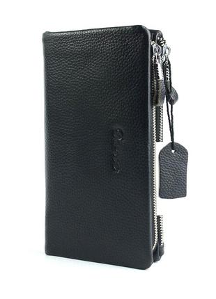 Мужской деловой клатч кошелек на две молнии маленькая черная сумочка из натуральной кожи1 фото