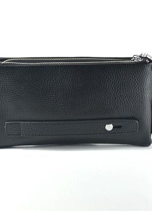 Мужской деловой клатч кошелек на две молнии маленькая черная сумочка из натуральной кожи6 фото