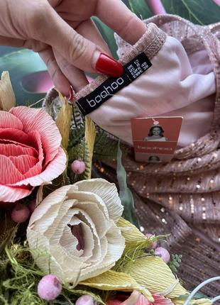 💖нежно розовое короткое платье с пайетками на плечи/блестящее розовое платье мини открытые плечи💖9 фото