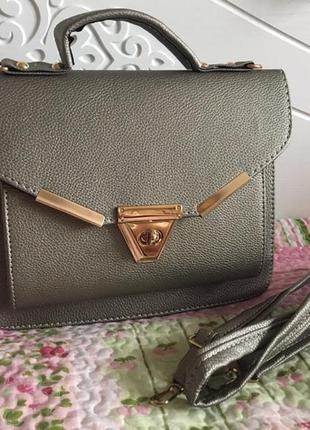 Сумка клатч чемоданчик  небольшая серая (бронзового цвета )