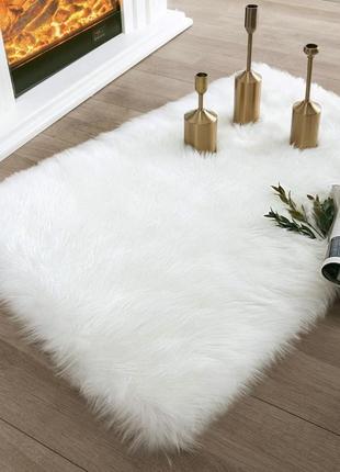 Хутряний білий килимок, 60 х 90 см. килимок хутро, пухнастий килим, килимок шкірка