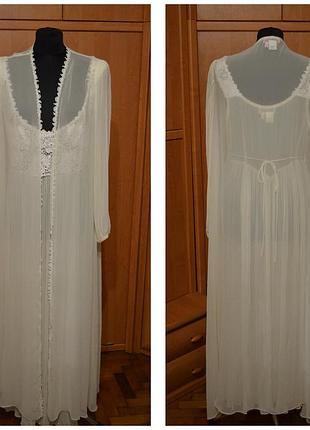 Изысканный комплект ночнушка и пеньюар flora nikrooz xxxl айвори/белый