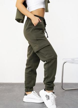 Брюки спортивные трикотажные, штаны карго на флисе