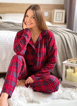 Фланелева  піжама туреччина піжама на гудзиках піжамка в клітинку трендова піжама червона піжамка