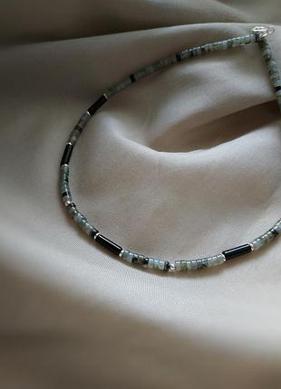 Чокер намисто з чорного агату та лабрадору