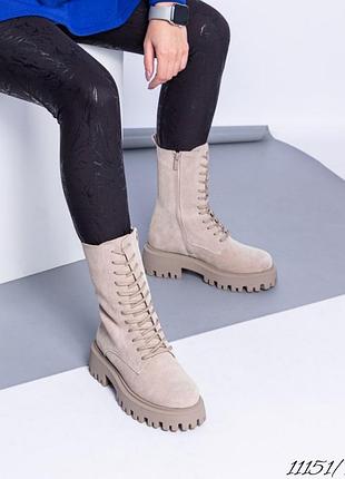 Замшеві зимові черевики на шнурівці з натуральної замші замшевые зимние ботинки натуральная замша