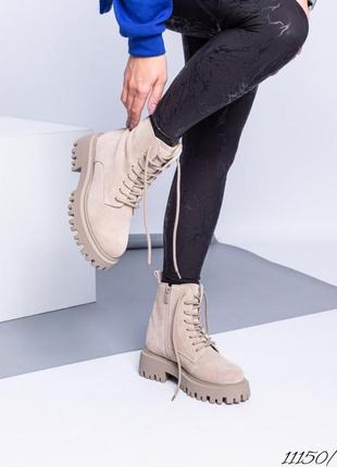 Замшеві зимові черевики на шнурівці з натуральної замші замшевые зимние ботинки на шнуровке натуральная замша1 фото