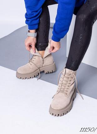 Замшеві зимові черевики на шнурівці з натуральної замші замшевые зимние ботинки на шнуровке натуральная замша4 фото