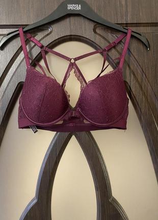 Шикарний, ажурний, бюстгальтер, бордового, кольору, з переді, на застібці, з гарною, спинкою, від бренду: victoria’s secret 👌