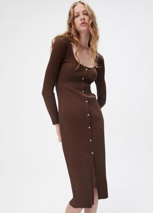 Шоколадное платье в рубчик zara s-m-l3 фото