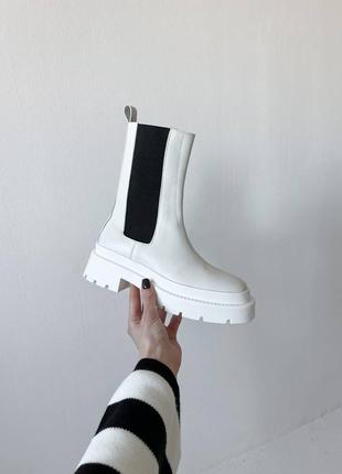 Кожаные белые сапоги ботильоны ботфорты высокие трубы ботинки на высокой платформе массивные черные челси зимние на байке zara3 фото