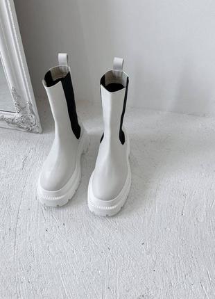 Кожаные белые сапоги ботильоны ботфорты высокие трубы ботинки на высокой платформе массивные черные челси зимние на байке zara5 фото