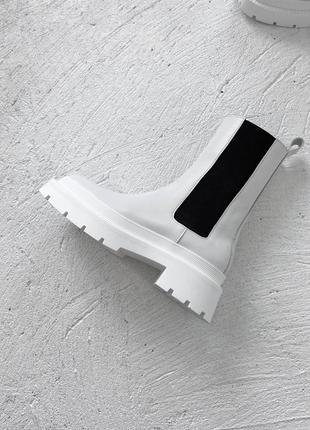 Кожаные белые сапоги ботильоны ботфорты высокие трубы ботинки на высокой платформе массивные черные челси зимние на байке zara1 фото