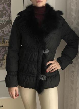 Шикарний натуральний пуховик з хутром песця розмір м