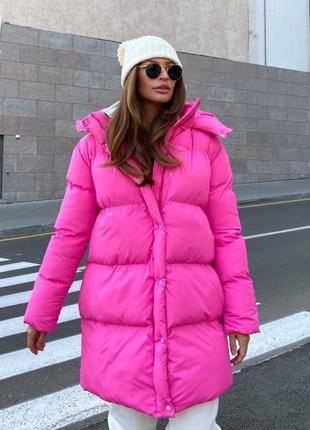 До -30° зима!! куртка пуховик пальто с капюшоном длинное дутик зефирка пуффер малина розовый фуксия молочный бежевый песочный кэмел коричневый шоколад