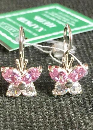 Новые красивые серебряные серьги бабочка петля серебро 925 пробы