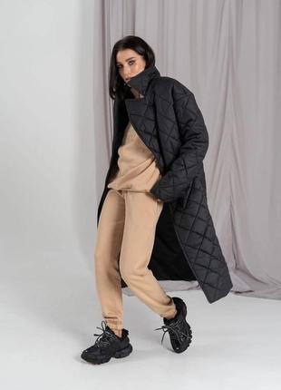 42-58 жіноче двустороннє пальто чорний беж стьобане женское двухстороннее стеганое зима2 фото