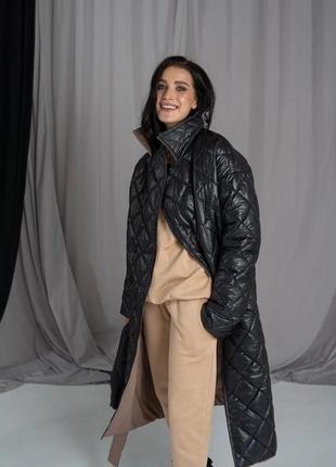 42-58 жіноче двустороннє пальто чорний беж стьобане женское двухстороннее стеганое зима3 фото