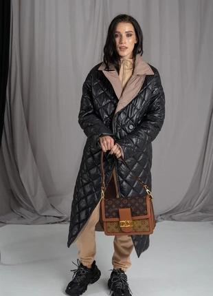 42-58 жіноче двустороннє пальто чорний беж стьобане женское двухстороннее стеганое зима1 фото
