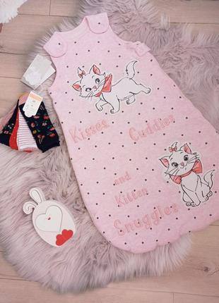 Теплий котоновий спальний термомішок  кокон kisses cuddles and kitten snuggles бренду disney baby at primark1 фото