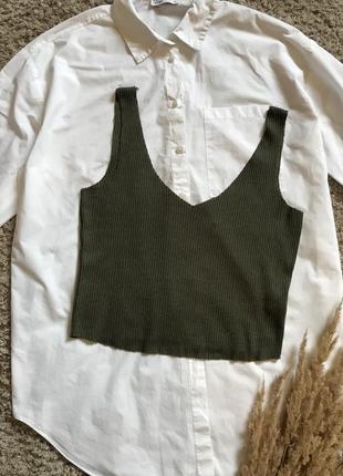 Топ в рубчик топ с вырезом майка цвета хаки