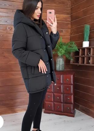 Зимняя куртка- зефирка в черном цвете2 фото