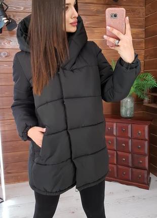 Зимняя куртка- зефирка в черном цвете