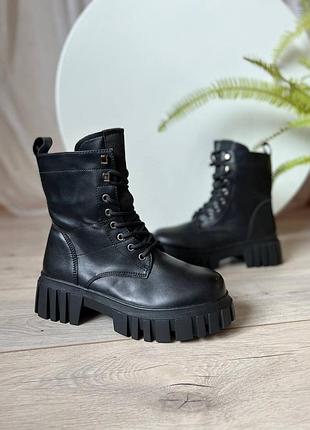 Ботинки женские на зиму кожаные черные комфортные