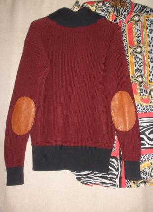 Комфортний светр джемпер з комірцем поло  та шкіряними латками7 фото