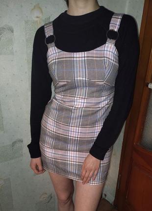 Сарафан міні, сукня у клітинку в стилі 70-80-х