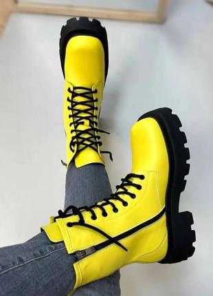 Желтые сочные ботинки натуральная кожа замша зима осень2 фото