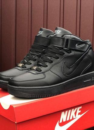 Чоловічі кросівки nike air force  чорні зима хутро / smb