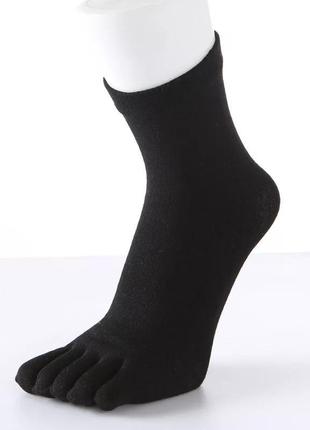 Носки высокие черные базовые с пальцами хлопковые унисекс без пяток2 фото