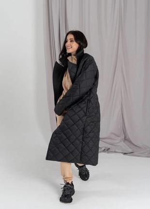 Стильне стьобане зимове двостороннє пальто на силіконі3 фото