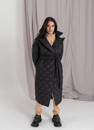Стильне стьобане зимове двостороннє пальто на силіконі9 фото