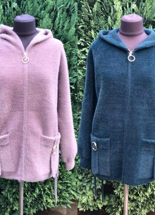 Пальто альпака турция люкс коллекция 🇹🇷з капюшоном батал