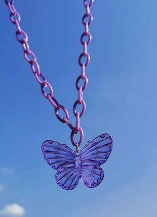 🔗ланцюг з метеликом кольоровий  ланцюжок цепочка на шию чокер з метеликом6 фото