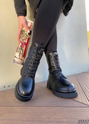 Жіночі зимові черевики на шнурках, чорний, натуральна шкіра3 фото