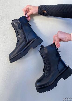 Жіночі зимові черевики на шнурках, чорний, натуральна шкіра9 фото