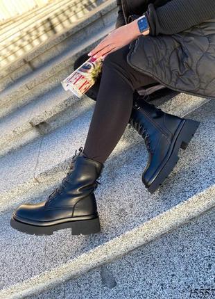 Жіночі зимові черевики на шнурках, чорний, натуральна шкіра6 фото