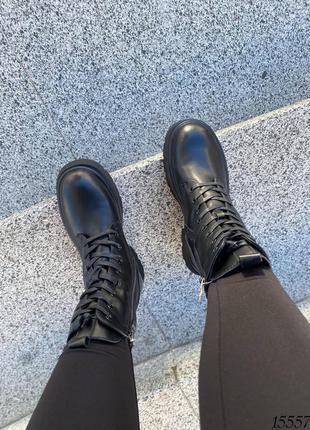 Жіночі зимові черевики на шнурках, чорний, натуральна шкіра8 фото
