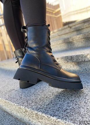 Жіночі зимові черевики на шнурках, чорний, натуральна шкіра4 фото