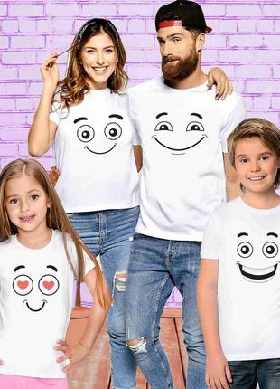 Футболки белые фэмили лук family look для всей семьи "smile famaily. семья смайлов" push it