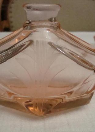 Антикварный парфюмерный набор флакон для духов шкатулка розовое стекло 1930 годов №9954 фото