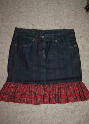 Модная джинсовая юбка секси с воланом, клетка, sisley1 фото