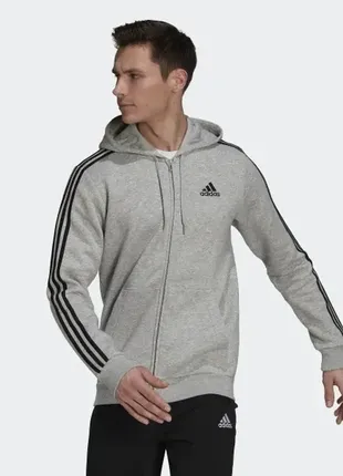 Оригінальна тепла чоловіча толстовка adidas essentials fleece 3-stripes full-zip hoodie (hb0041)