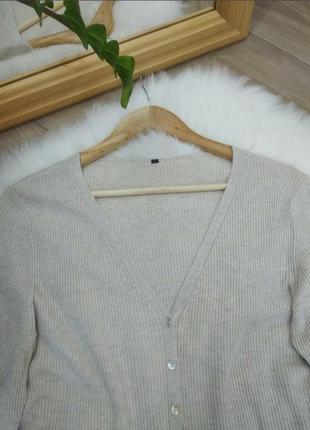 Chicoree базовий трикотажний кардиган в рубчик светр джемпер кофта на гудзиках бежевого кольору розмір l xl xxl3 фото