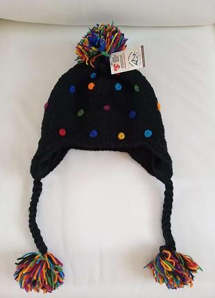 Шерстяная вязаная шапка-ушанка непал