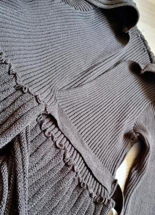 Массивный вязаный кардиган на запах платье теплое коричневое в сииле osca8 фото