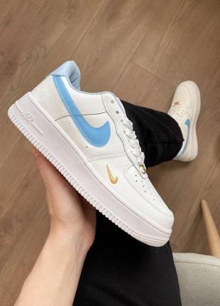 Женские кожаные кроссовки nike air force 1 low mini swoosh blue#найк